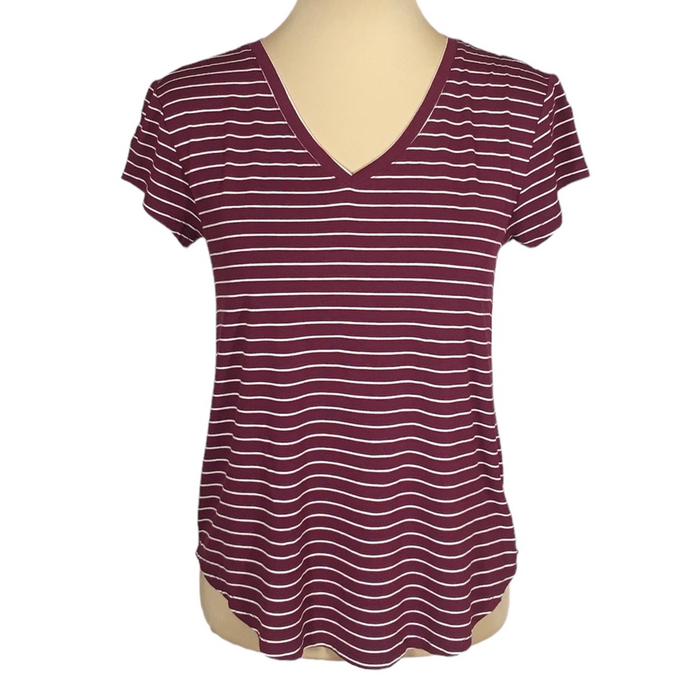 Arizona Jean Co Burgundy Striped V-neck T-shirt, XS (Juniors), NWT